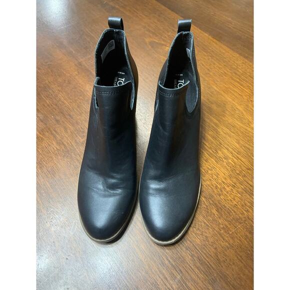 Black Neutral Leather Wedge Ankle Booties Women 11 Preppy Fall Festival Boho - Picture 3 of 8